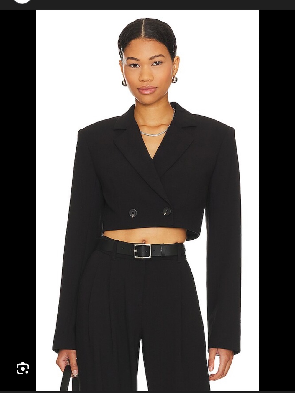 L'Academie Black Cropped Double-Breasted Blazer